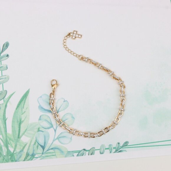 "Elegant Rose Gold Bracelet with Sparkling Link Detailing, XPBL0839 - Picture 4 of 12